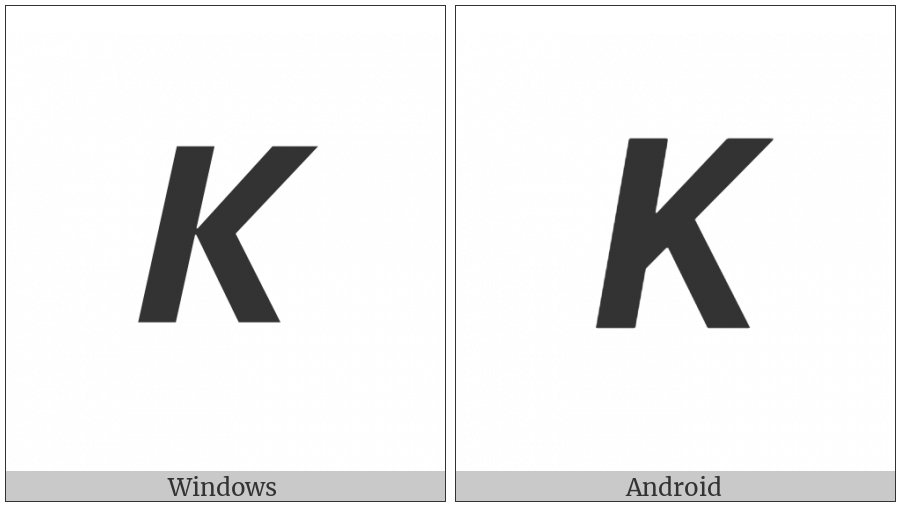 Mathematical Sans-Serif Bold Italic Capital K on various operating systems