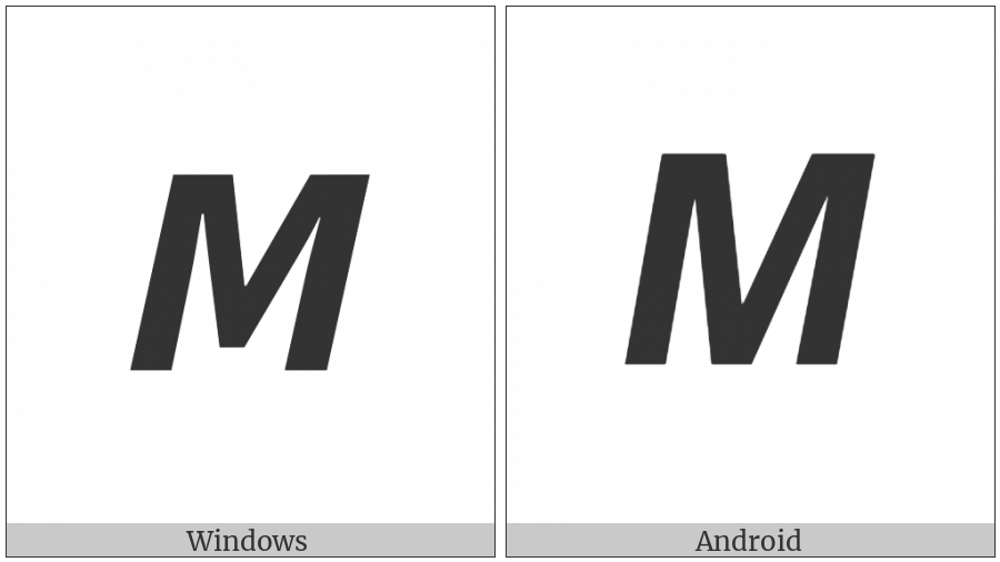 Mathematical Sans-Serif Bold Italic Capital M on various operating systems