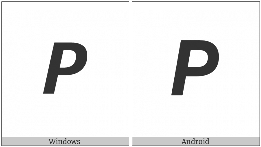 Mathematical Sans-Serif Bold Italic Capital P on various operating systems