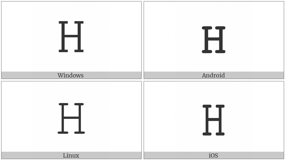 Mathematical Monospace Capital H on various operating systems