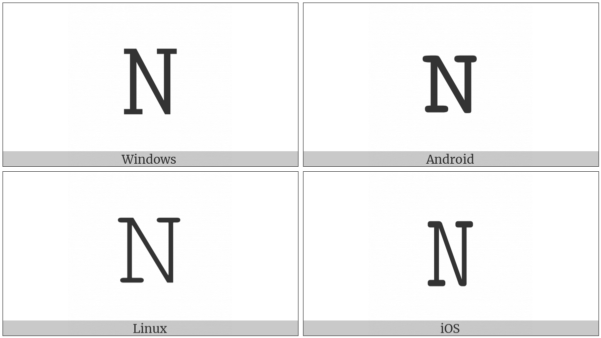 Mathematical Monospace Capital N on various operating systems