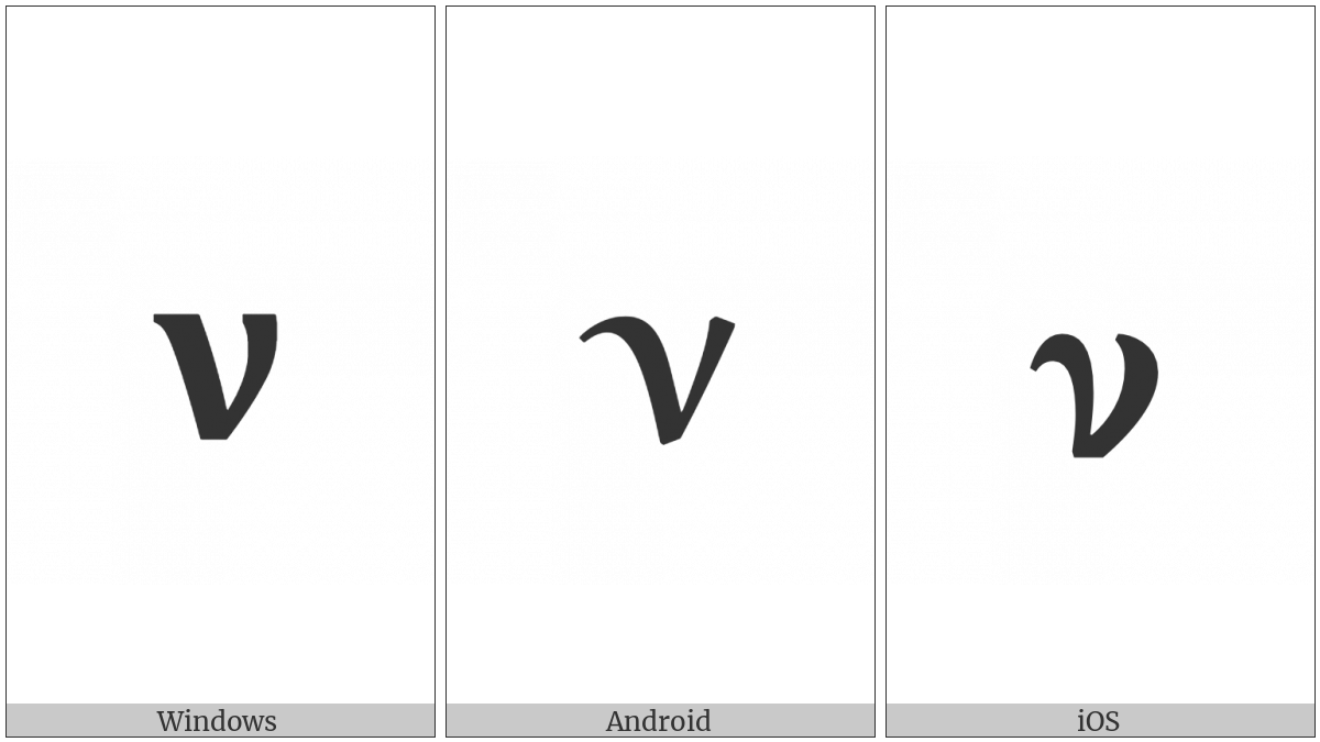 Mathematical Bold Small Nu on various operating systems