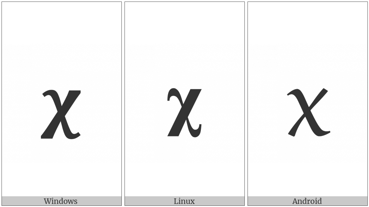 Mathematical Bold Small Chi on various operating systems