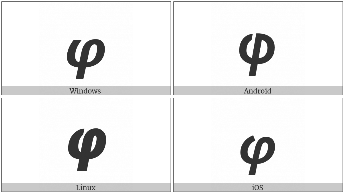 Mathematical Sans-Serif Bold Italic Small Phi on various operating systems