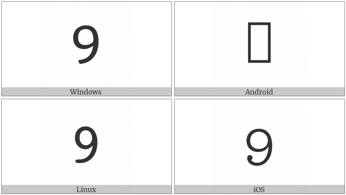 Mathematical Monospace Digit Nine on various operating systems