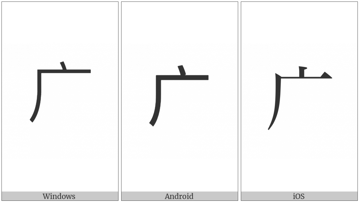 Kangxi Radical Dotted Cliff on various operating systems