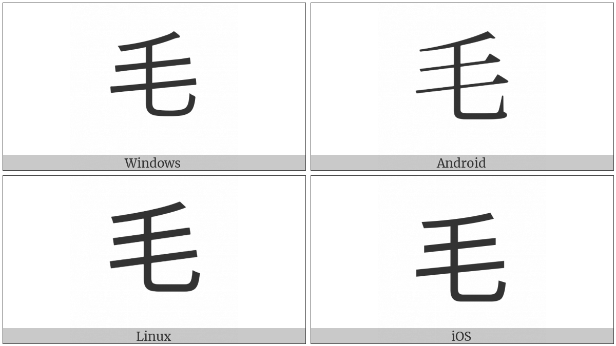 Kangxi Radical Fur on various operating systems