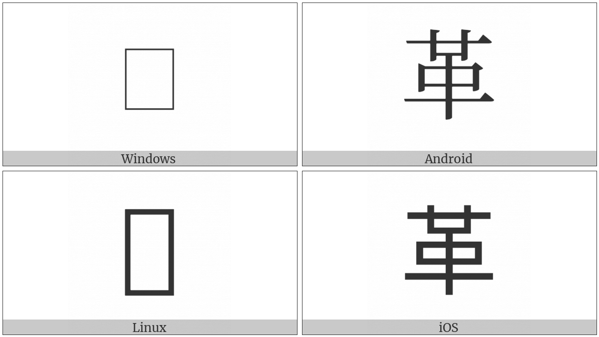 Kangxi Radical Leather on various operating systems