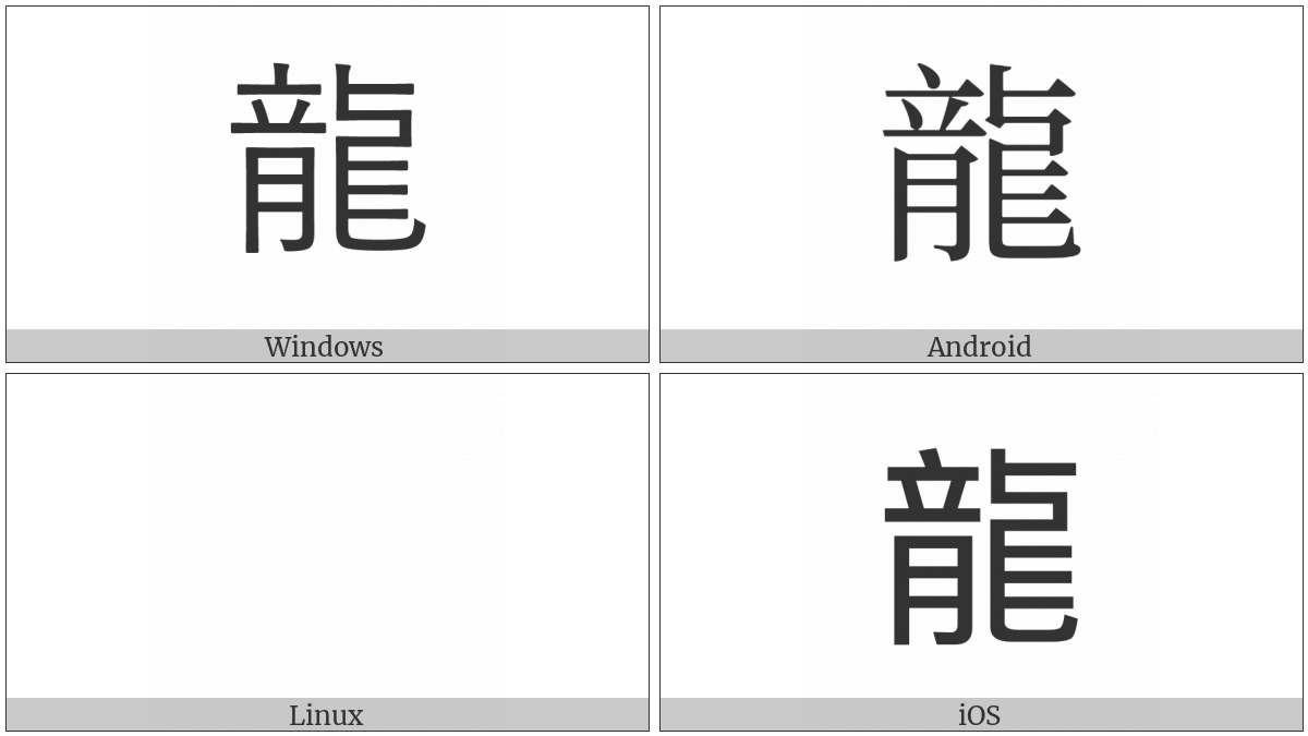 Kangxi Radical Dragon on various operating systems