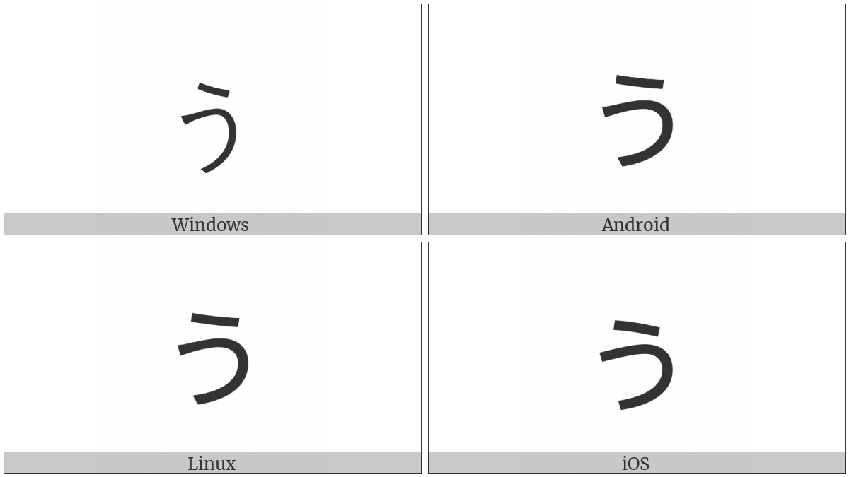 Hiragana Letter Small U on various operating systems