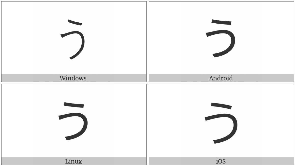 Hiragana Letter U on various operating systems