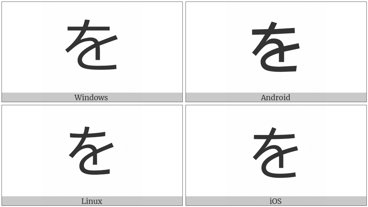 Hiragana Letter Wo on various operating systems