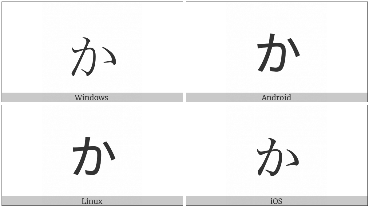 Hiragana Letter Small Ka on various operating systems