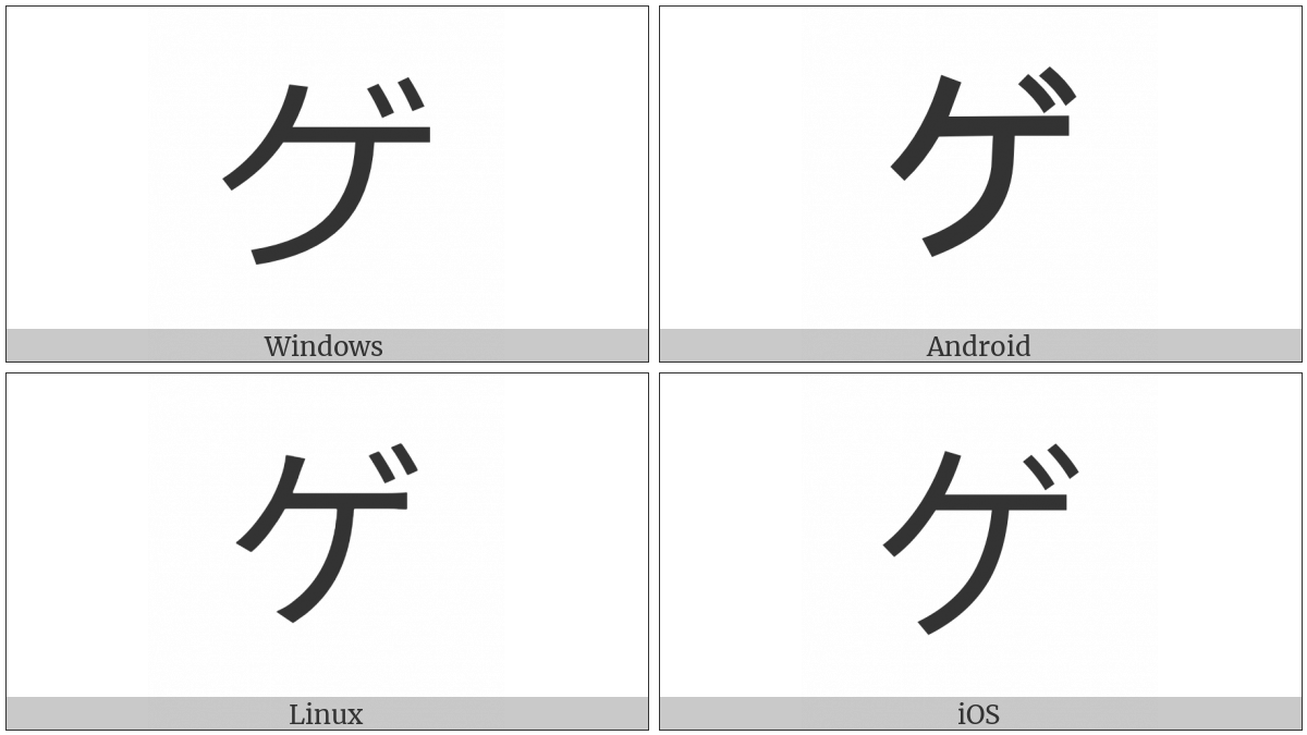 Katakana Letter Ge on various operating systems