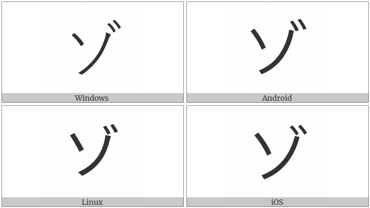 Katakana Letter Zo on various operating systems