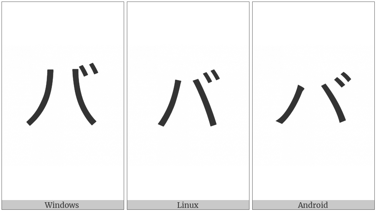 Katakana Letter Ba on various operating systems