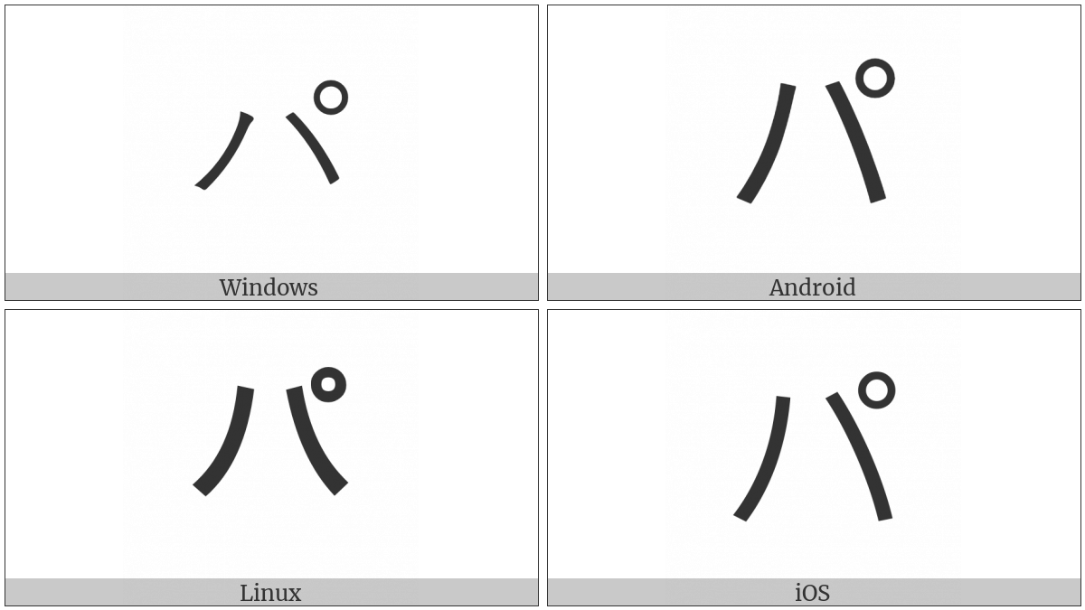 Katakana Letter Pa on various operating systems