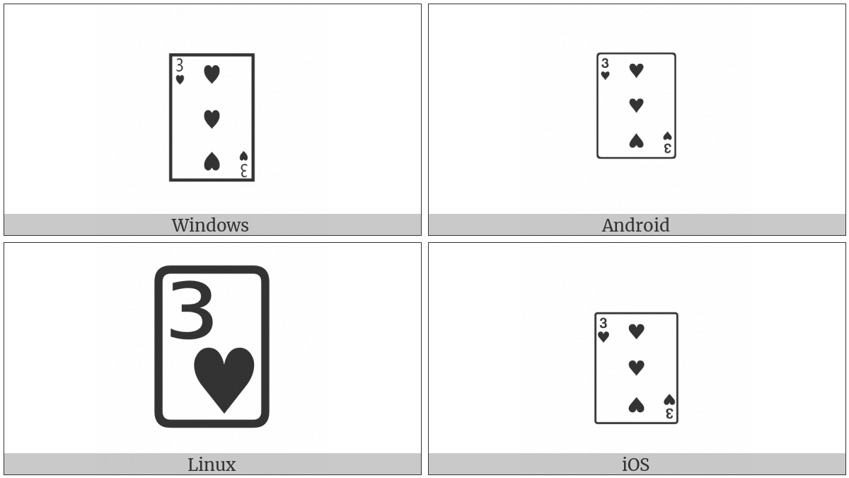 Playing Card Three Of Hearts on various operating systems