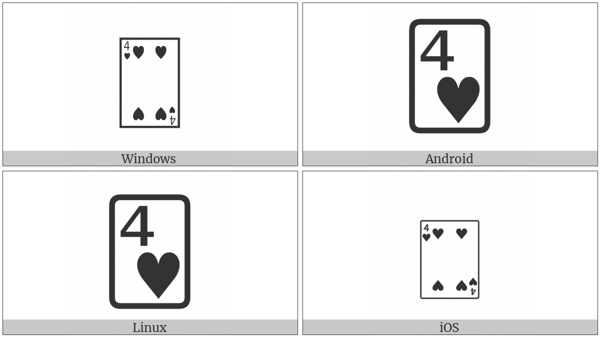 Playing Card Four Of Hearts on various operating systems