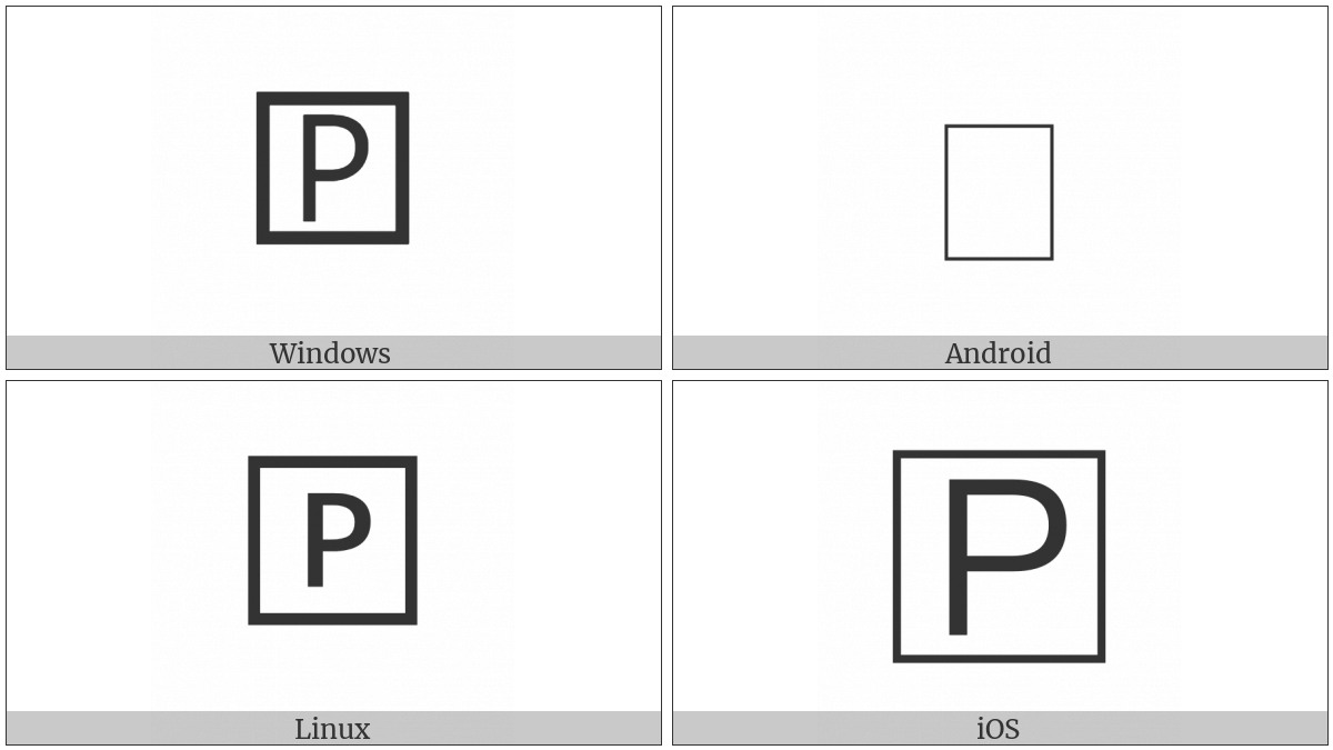 Squared Latin Capital Letter P on various operating systems