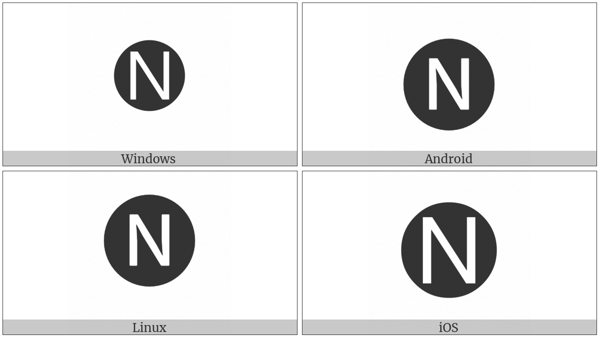 Negative Circled Latin Capital Letter N on various operating systems