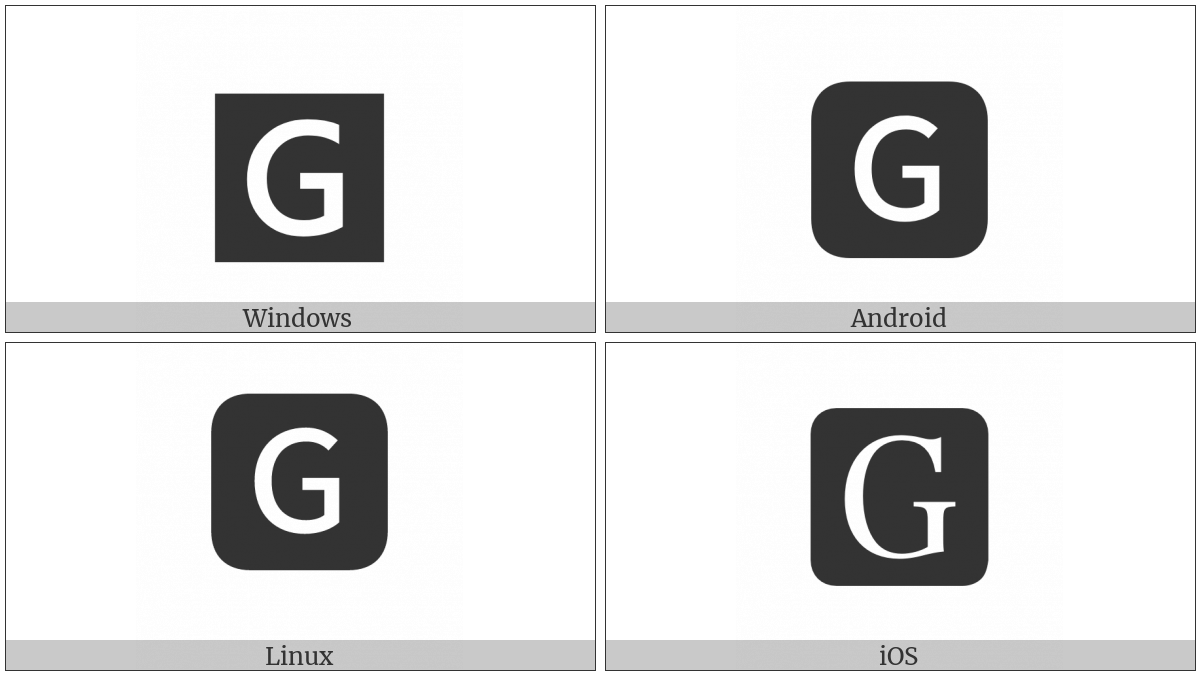 Negative Squared Latin Capital Letter G on various operating systems