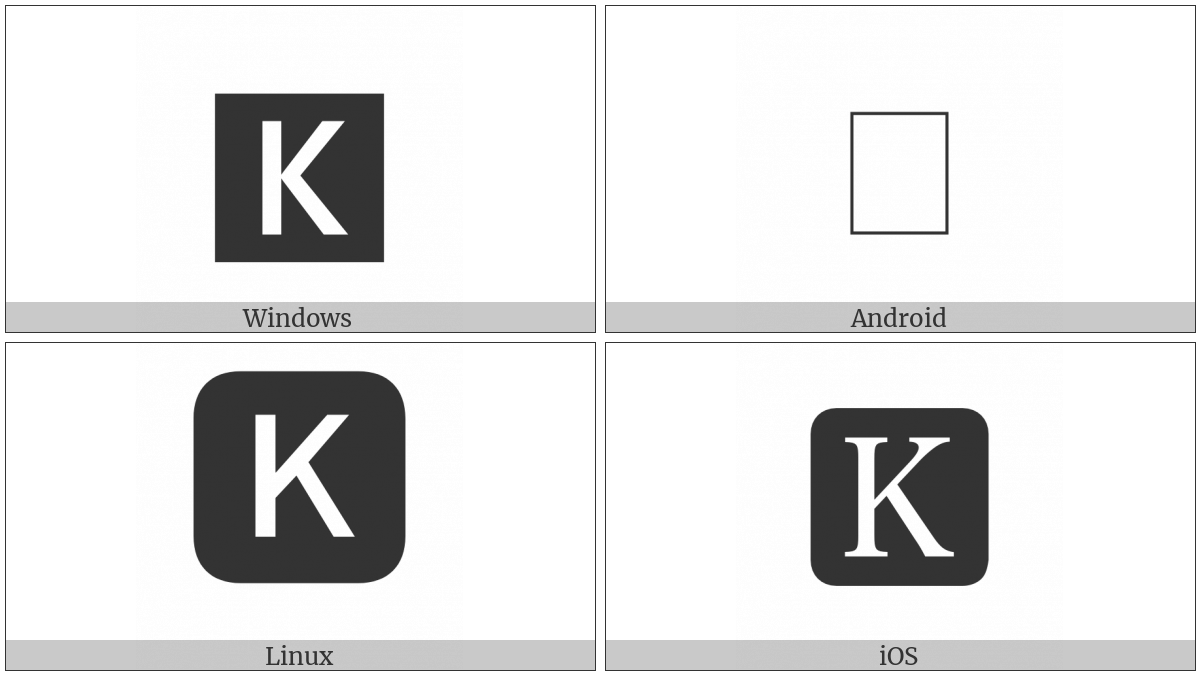 Negative Squared Latin Capital Letter K on various operating systems