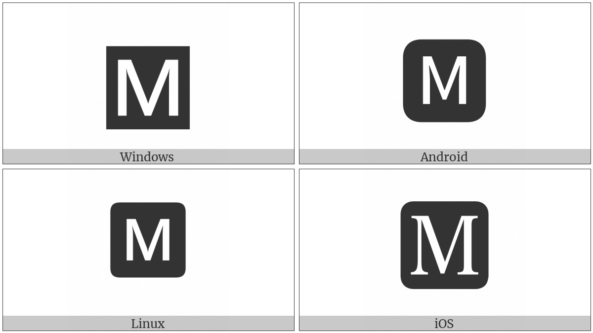 Negative Squared Latin Capital Letter M on various operating systems