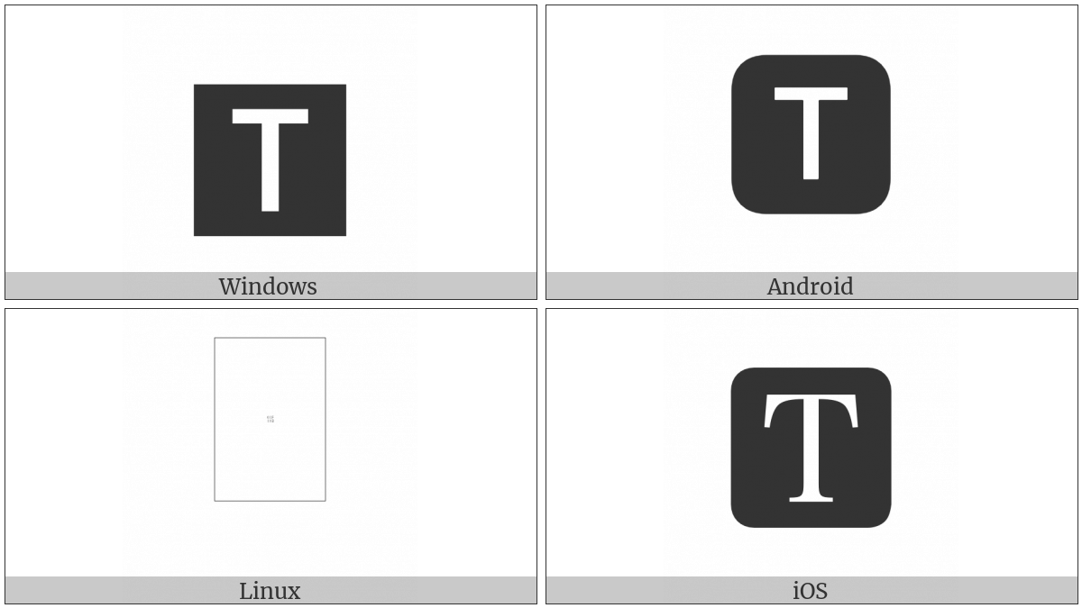 Negative Squared Latin Capital Letter T on various operating systems