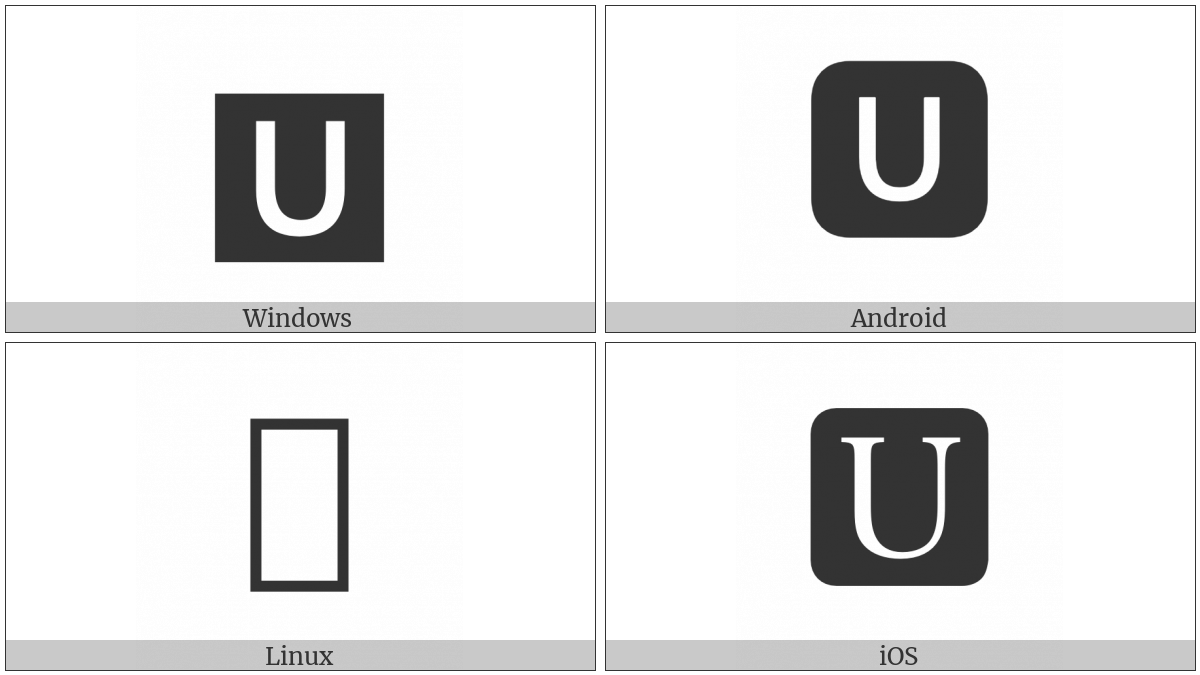 Negative Squared Latin Capital Letter U on various operating systems