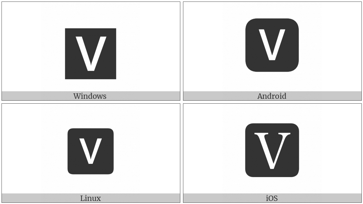 Negative Squared Latin Capital Letter V on various operating systems