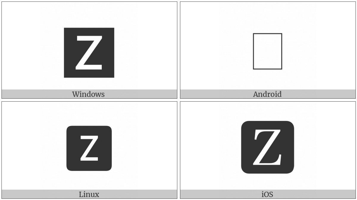 Negative Squared Latin Capital Letter Z on various operating systems