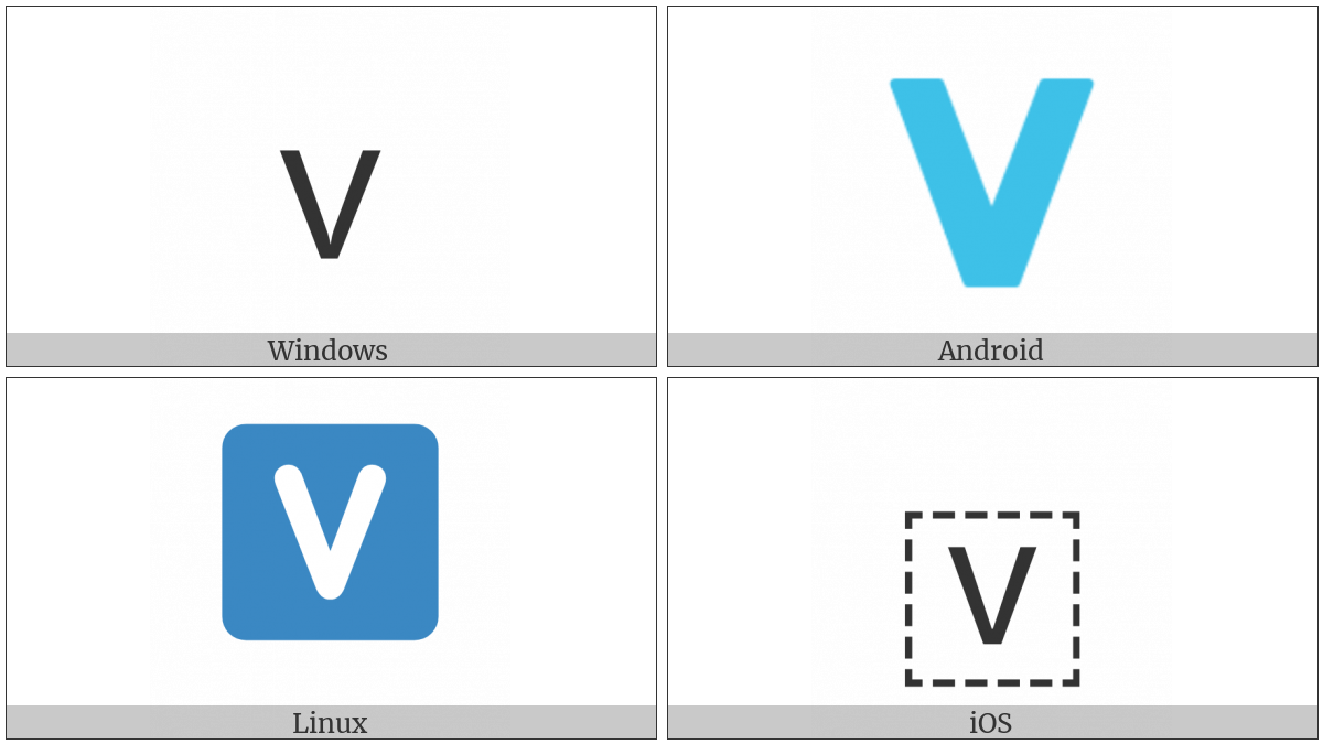 Regional Indicator Symbol Letter V on various operating systems