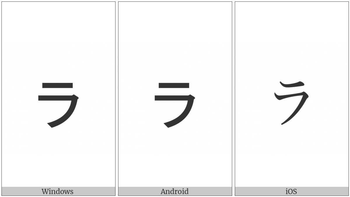 Katakana Letter Small Ra on various operating systems