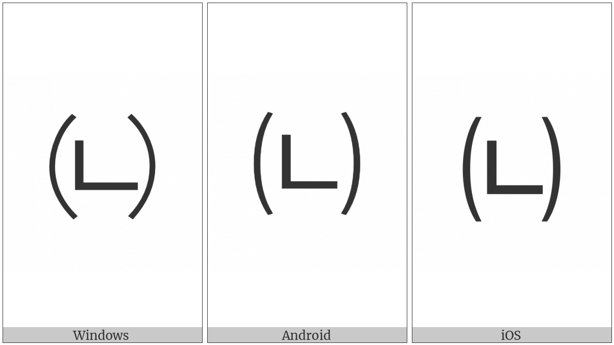 Parenthesized Hangul Nieun on various operating systems