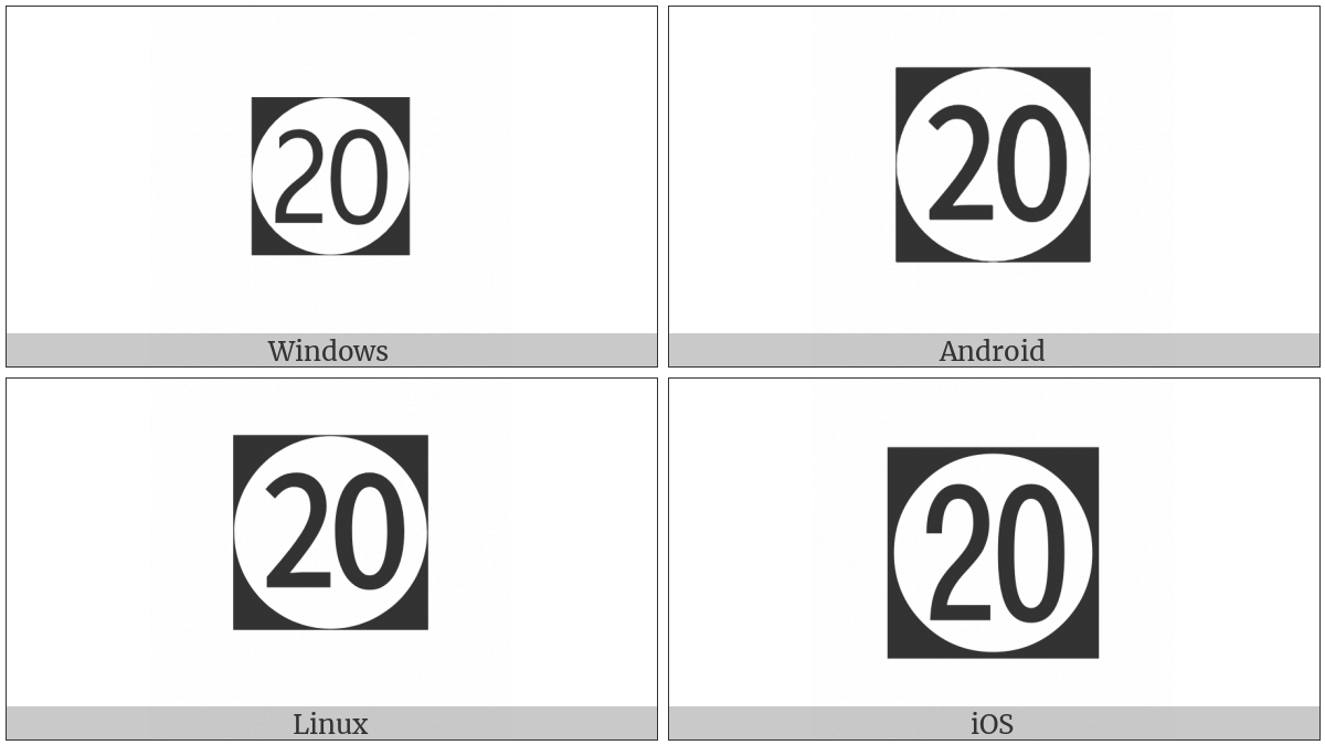 Circled Number Twenty On Black Square on various operating systems