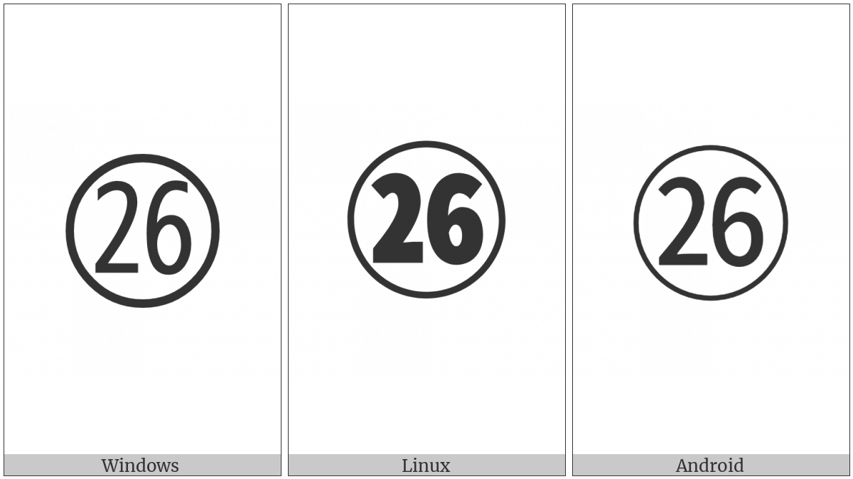 Circled Number Twenty Six on various operating systems