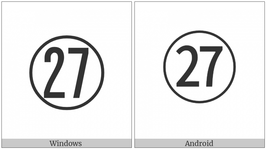 Circled Number Twenty Seven on various operating systems