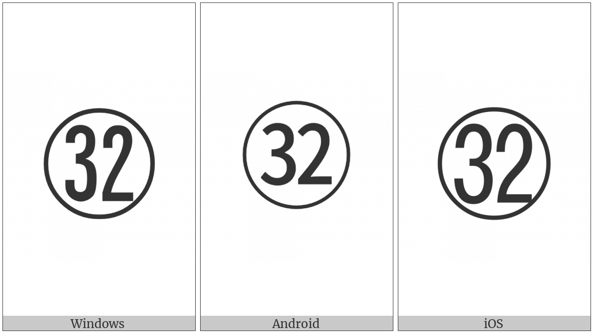 Circled Number Thirty Two on various operating systems