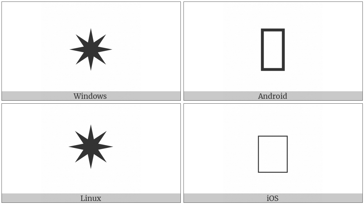 Medium Eight Pointed Black Star on various operating systems