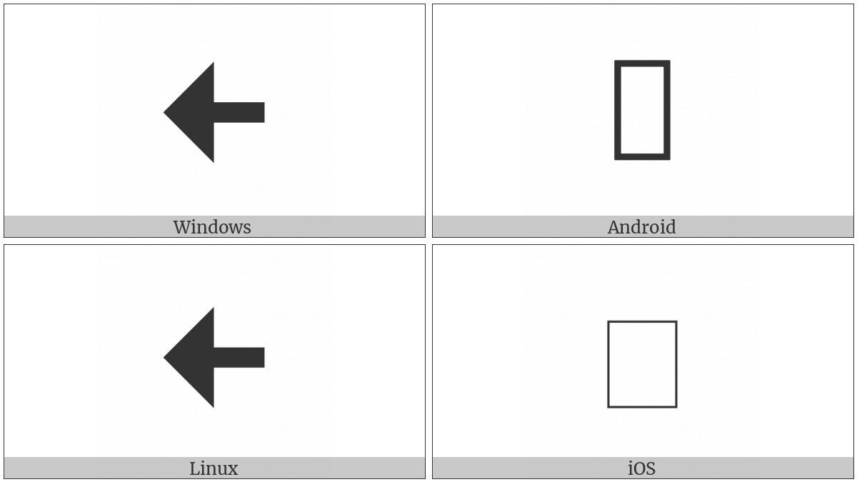 Leftwards Arrow With Large Triangle Arrowhead on various operating systems