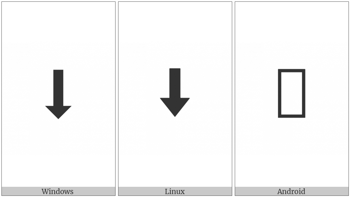 Downwards Triangle-Headed Arrow With Bold Shaft on various operating systems