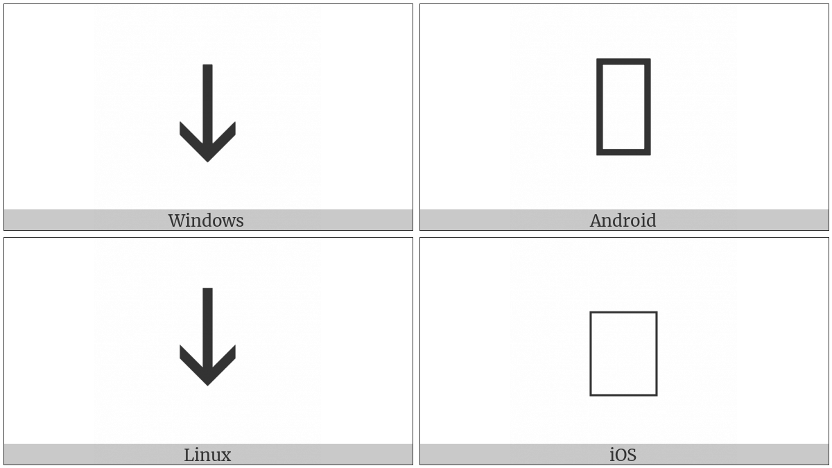 Downwards Sans-Serif Arrow on various operating systems