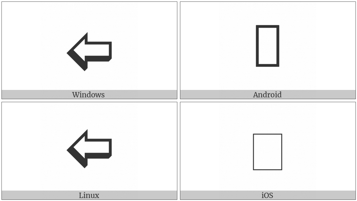 Leftwards Bottom-Shaded White Arrow on various operating systems