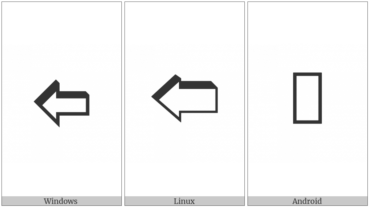 Leftwards Top Shaded White Arrow on various operating systems