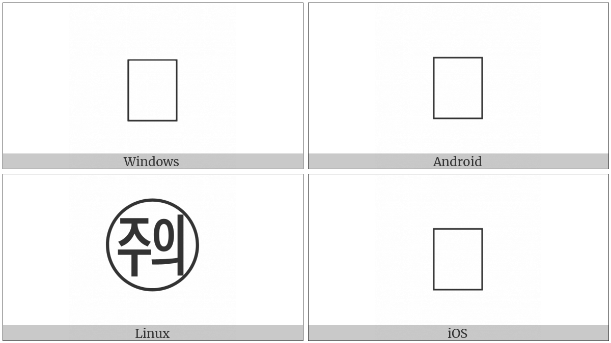 Circled Korean Character Jueui on various operating systems