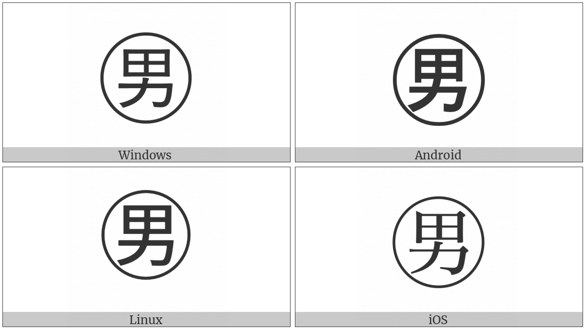 Circled Ideograph Male on various operating systems