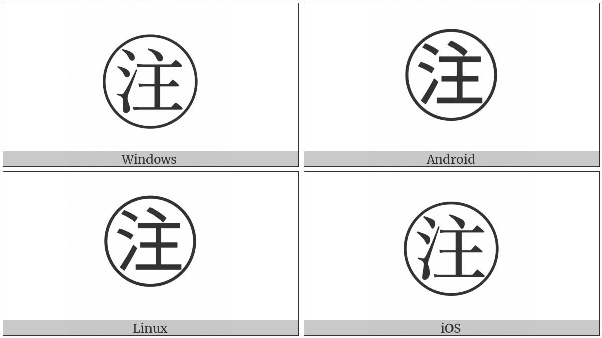 Circled Ideograph Attention on various operating systems