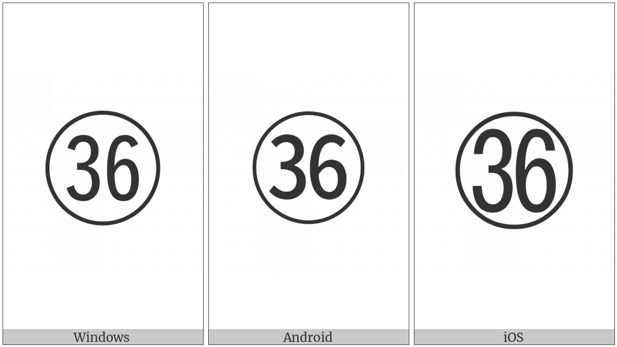 Circled Number Thirty Six on various operating systems