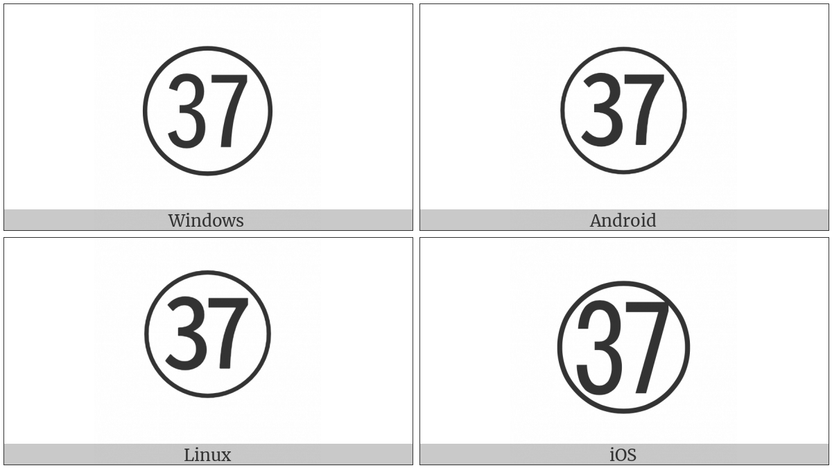 Circled Number Thirty Seven on various operating systems